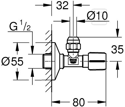 Zawór kątowy - oznakowanie neutralne, - 22074KF0